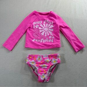 Cat & Jack Pink Floral Kids Swim Rashguard Set Sz18M